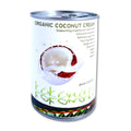 Can of organic coconut cream with a coconut illustration on the label.