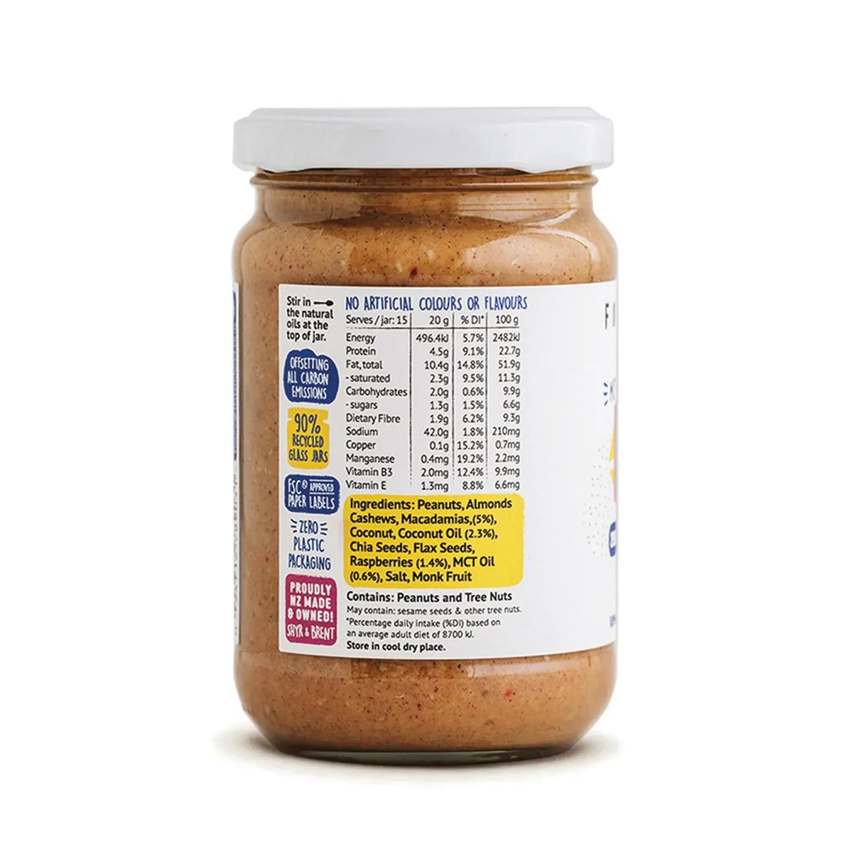 Jar of peanut butter with a label on a white background