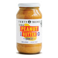Jar of Forty Thieves crunchy peanut butter on a white background