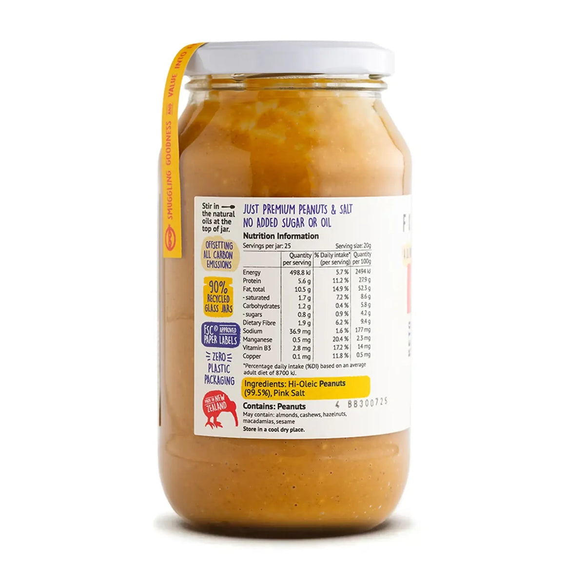 Jar of peanut butter with a label on a white background