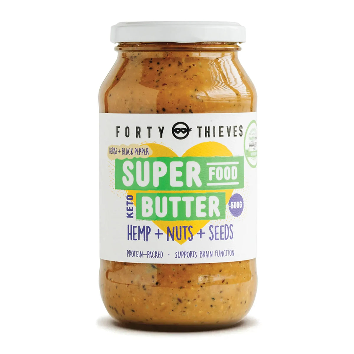Jar of Forty Thieves Super Food Butter on a white background