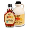 Two bottles of Whole Harry Organic Maple Syrup on a white background