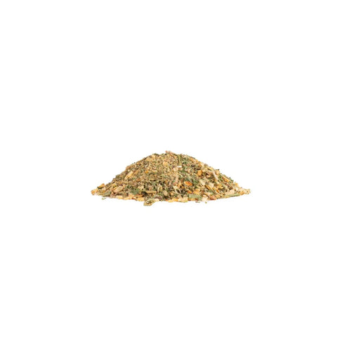 Heap of garlic & herb salt on a white background